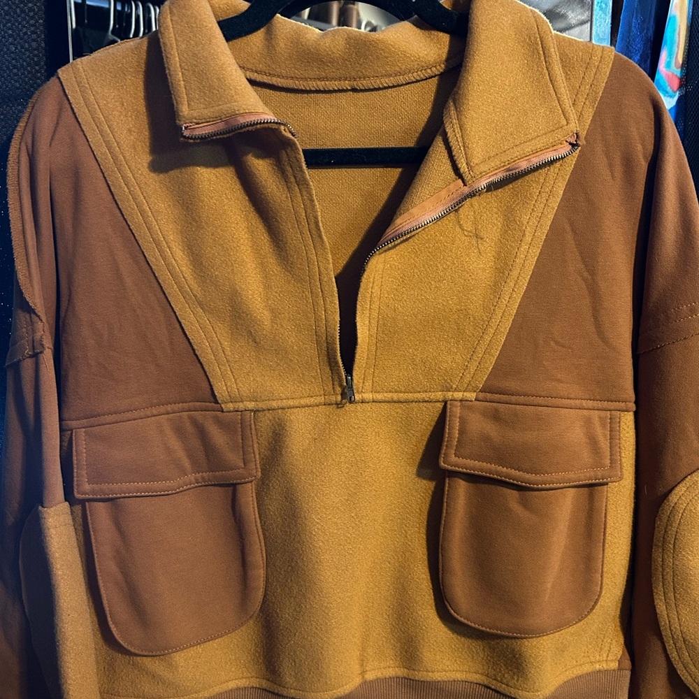 Brown and Tan Quarter-Zip Pullover